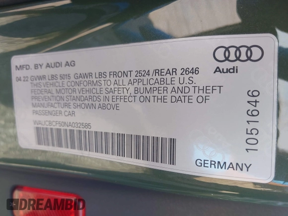 2022 Audi A5 Sportback Premium Plus z VIN WAUCBCF50NA032585, wystawiony jako IAAI lot #42234716 z przebiegiem 38 086 mil mil oraz . Historia ofert i sprzedaży dostępna na DreamBid. Obrazek 9.