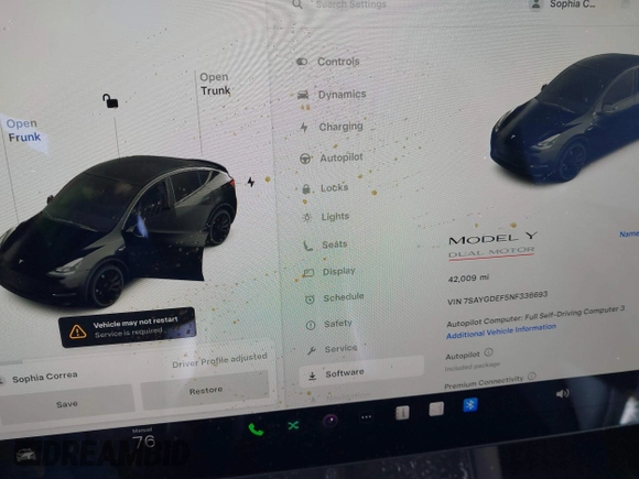2022 Tesla Model Y Performance with VIN 7SAYGDEF5NF336693, listed as a IAAI auction lot 41805752 with 42,009 mi miles and . Bid and sale history available at DreamBid. Image 7.