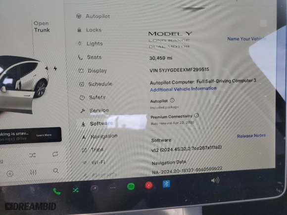 2021 Tesla Model Y Long Range with VIN 5YJYGDEEXMF299515, listed as a Copart auction lot 51978555 with 30,459 mi miles and Salvage Title. Bid and sale history available at carsss.com. Image 9.