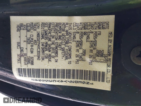 2000 Nissan Frontier XE z VIN 1N6ED27Y4YC355942, wystawiony jako IAAI lot #42162996 z przebiegiem 278 251 mil mil oraz . Historia ofert i sprzedaży dostępna na DreamBid. Obrazek 9.