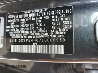 2020 Kia Telluride S with VIN 5XYP64HC7LG006959, listed as a Copart auction lot 55850595 with 74,974 mi miles and Salvage title. Bid and sale history available at DreamBid. Image 13.
