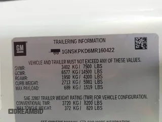 2021 Chevrolet Tahoe Z71 with VIN 1GNSKPKD6MR160422, listed as a IAAI auction lot 41920107 with 37,399 mi miles and . Bid and sale history available at DreamBid. Image 9.