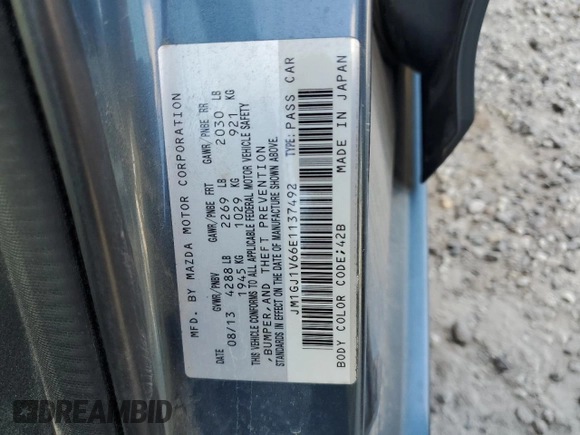 2014 Mazda 6 i Touring with VIN JM1GJ1V66E1137492, listed as a Copart auction lot 79632374 with 143,188 mi miles and Salvage Title. Bid and sale history available at DreamBid. Image 12.