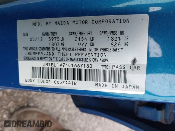 2012 Mazda 3 i Touring z VIN JM1BL1V74C1667180, wystawiony jako IAAI lot #41953161 z przebiegiem 174 802 mil mil oraz . Historia ofert i sprzedaży dostępna na DreamBid. Obrazek 9.