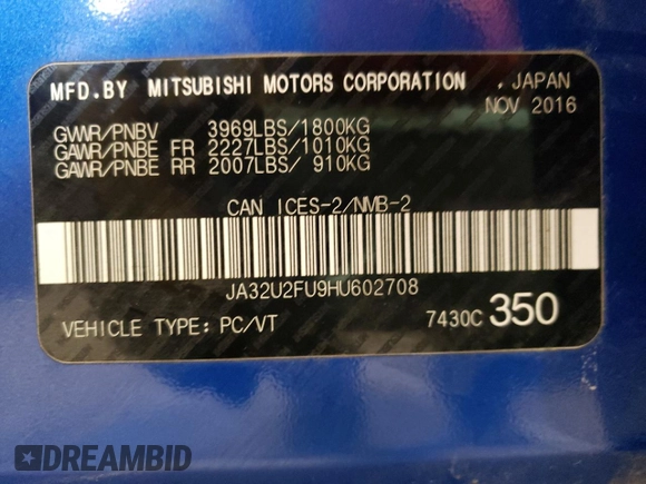 2017 Mitsubishi Lancer ES with VIN JA32U2FU9HU602708, listed as a Copart auction lot 42371412 with 79,553 mi miles and Salvage Title. Bid and sale history available at DreamBid. Image 10.