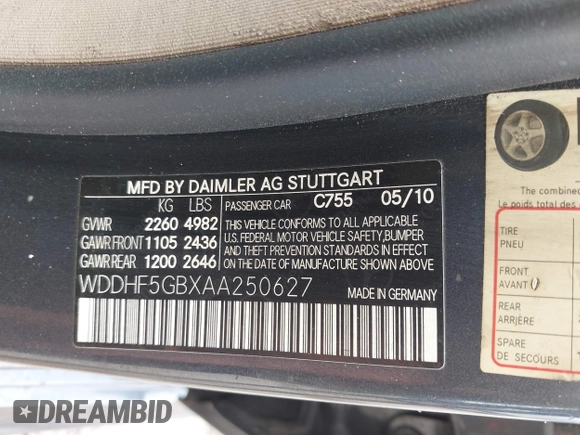 2010 Mercedes-Benz E 350 Luxury z VIN WDDHF5GBXAA250627, wystawiony jako IAAI lot #42426235 z przebiegiem 151 172 mil mil oraz . Historia ofert i sprzedaży dostępna na DreamBid. Obrazek 9.