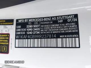 2024 Mercedes-Benz C 300 with VIN W1KAF4GB9RR237814, listed as a IAAI auction lot 41774059 with Not Provided miles and . Bid and sale history available at DreamBid. Image 9.