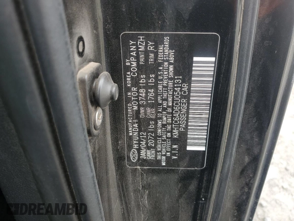 2012 Hyundai Veloster w/Black Int with VIN KMHTC6AD6CU054131, listed as a Copart auction lot 59344465 with 82,391 mi miles and Salvage title. Bid and sale history available at DreamBid. Image 12.