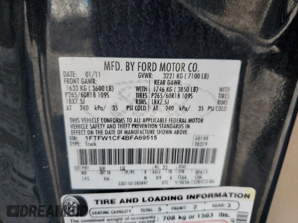2011 Ford F-150 XL with VIN 1FTFW1CF4BFA69515, listed as a Copart auction lot 52005295 with 233,746 mi miles and Salvage Title. Bid and sale history available at carsss.com. Image 14.