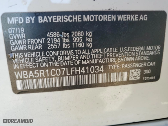 2020 BMW 3 Series 330i with VIN WBA5R1C07LFH41034, listed as a Copart auction lot 85256874 with 64,774 mi miles and Salvage Title. Bid and sale history available at carsss.com. Image 12.