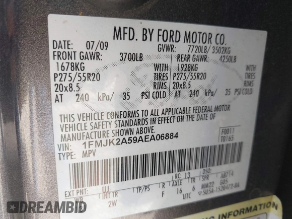 2010 Ford Expedition Max Limited z VIN 1FMJK2A59AEA06884, wystawiony jako IAAI lot #42166507 z przebiegiem 104 712 mil mil oraz . Historia ofert i sprzedaży dostępna na DreamBid. Obrazek 9.