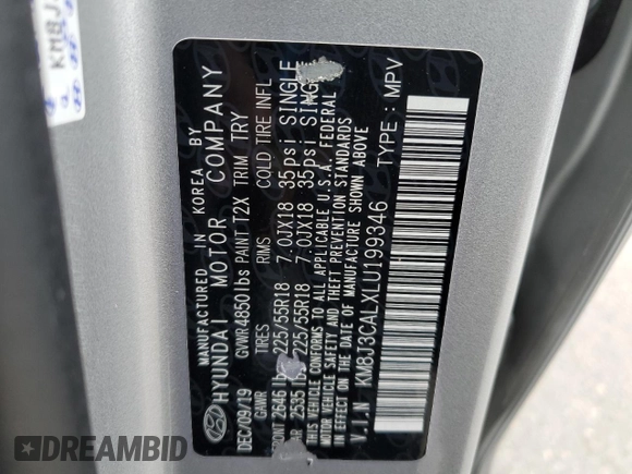 2020 Hyundai Tucson Limited z VIN KM8J3CALXLU199346, wystawiony jako Copart lot #88323245 z przebiegiem 66 246 mil mil oraz Czysty tytuł • Clean title. Historia ofert i sprzedaży dostępna na DreamBid. Obrazek 14.