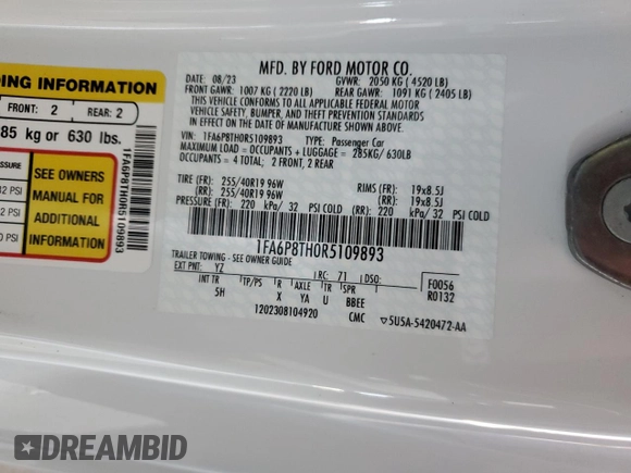 2024 Ford Mustang EcoBoost с VIN 1FA6P8TH0R5109893, выставлен на аукционе Copart как лот 61587155 с пробегом 15 479 миль миль и Списание • Salvage title. История ставок и продаж доступна на DreamBid. Изображение 13.