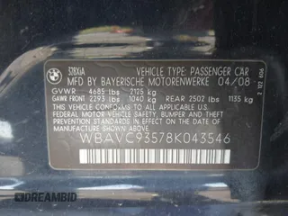 2008 BMW 3 Series 328xi z VIN WBAVC93578K043546, wystawiony jako IAAI lot #41987405 z przebiegiem Nie podano mil oraz . Historia ofert i sprzedaży dostępna na DreamBid. Obrazek 9.