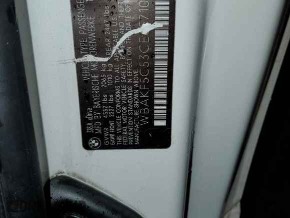 2012 BMW 3 Series 328i xDrive with VIN WBAKF5C53CE657102, listed as a Copart auction lot 52182625 with 107,241 mi miles and Salvage Title. Bid and sale history available at carsss.com. Image 14.