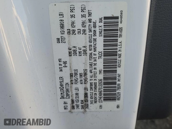 2007 Dodge Dakota SLT with VIN 1D7HE48N67S122636, listed as a Copart auction lot 81251054 with 233,584 mi miles and Salvage Title. Bid and sale history available at DreamBid. Image 14.