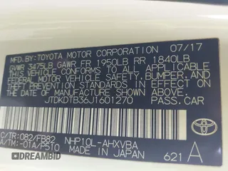 2018 Toyota Prius One with VIN JTDKDTB36J1601270, listed as a IAAI auction lot 42713178 with Not provided miles and . Bid and sale history available at DreamBid. Image 9.