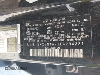 2014 Kia Optima EX with VIN 5XXGN4A72EG294381, listed as a IAAI auction lot 41944473 with 119,781 mi miles and . Bid and sale history available at carsss.com. Image 9.