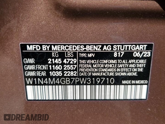 2023 Mercedes-Benz GLB 250 z VIN W1N4M4GB7PW319710, wystawiony jako Copart lot #49306405 z przebiegiem Nie podano mil oraz Szkoda całkowita • Salvage title. Historia ofert i sprzedaży dostępna na DreamBid. Obrazek 14.