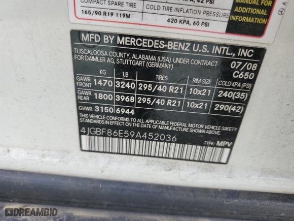 2009 Mercedes-Benz GL-Class 5.5L with VIN 4JGBF86E59A452036, listed as a Copart auction lot 81544834 with 0 mi miles and Clean Title. Bid and sale history available at carsss.com. Image 14.