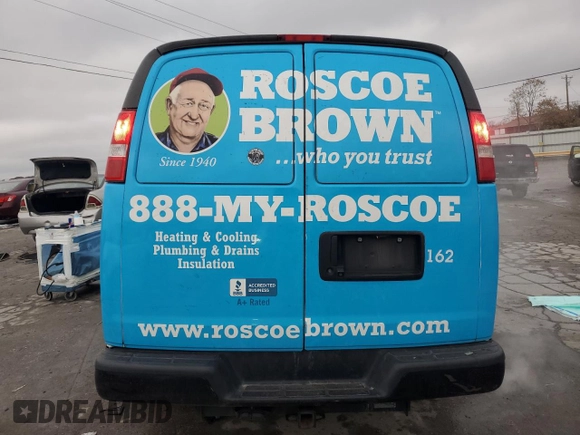 2019 Chevrolet Express Cargo with VIN 1GCWGBFGXK1239395, listed as a Copart auction lot 81158754 with 165,636 mi miles and Salvage title. Bid and sale history available at DreamBid. Image 6.