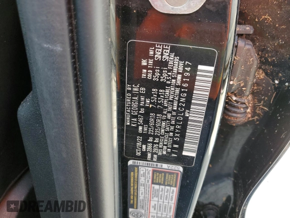 2022 Kia Sorento X-Line S with VIN 5XYRLDLC2NG161947, listed as a Copart auction lot 75103874 with Not provided miles and Salvage title. Bid and sale history available at DreamBid. Image 13.