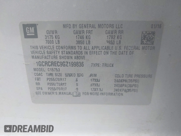 2016 Chevrolet Silverado 1500 LT with VIN 1GCRCREC9GZ199836, listed as a IAAI auction lot 42173752 with 351,662 mi miles and . Bid and sale history available at DreamBid. Image 9.