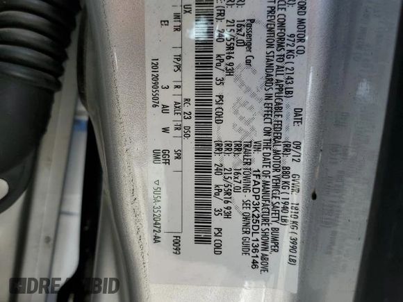2013 Ford Focus SE with VIN 1FADP3K25DL136146, listed as a Copart auction lot 42960095 with 160,582 mi miles and Salvage Title. Bid and sale history available at carsss.com. Image 12.