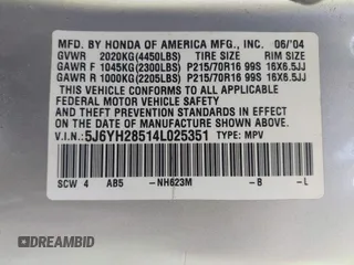2004 Honda Element EX с VIN 5J6YH28514L025351, выставлен на аукционе IAAI как лот 42335544 с пробегом 162 204 миль миль и . История ставок и продаж доступна на DreamBid. Изображение 9.