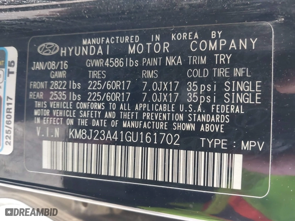 2016 Hyundai Tucson SE with VIN KM8J23A41GU161702, listed as a IAAI auction lot 40334076 with 109,222 mi miles. Bid and sale history available at carsss.com. Image 9.