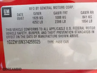 2007 Pontiac G6 GT with VIN 1G2ZH18N374258025, listed as a IAAI auction lot 42006712 with 54,389 mi miles. Bid and sale history available at carsss.com. Image 9.