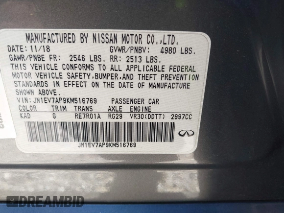 2019 Infiniti Q50 3.0t LUXE with VIN JN1EV7AP9KM516769, listed as a IAAI auction lot 41836255 with 40,017 mi miles. Bid and sale history available at carsss.com. Image 9.