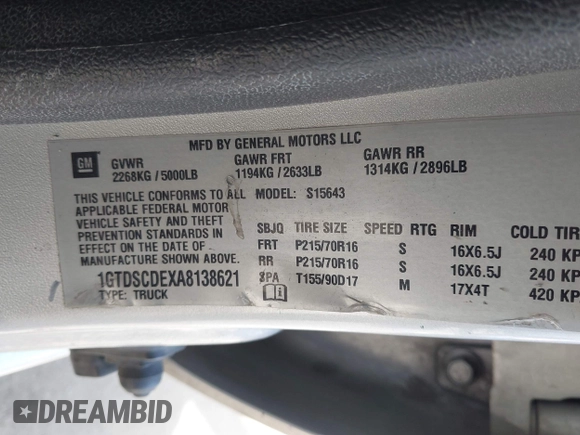 2010 GMC Canyon SLE1 with VIN 1GTDSCDEXA8138621, listed as a IAAI auction lot 42042749 with 169,354 mi miles. Bid and sale history available at carsss.com. Image 9.