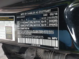2016 Mercedes-Benz GLC with VIN WDC0G4KB9GF085925, listed as a IAAI auction lot 40804297 with 77,297 mi miles. Bid and sale history available at carsss.com. Image 9.