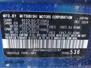 2025 Mitsubishi Eclipse Cross SE with VIN JA4ATWAA3SZ012187, listed as a IAAI auction lot 42480994 with 4,731 mi miles and . Bid and sale history available at DreamBid. Image 9.