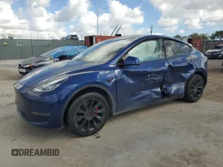 2020 Tesla Model Y Long Range with VIN 5YJYGDEE7LF038244, listed as a Copart auction lot 44153755 with 53,256 mi miles and Salvage Title. Bid and sale history available at DreamBid. Image 1.