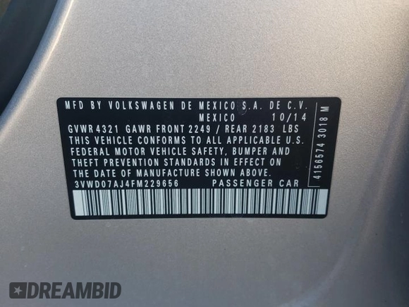 2015 Volkswagen Jetta SE z VIN 3VWD07AJ4FM229656, wystawiony jako Copart lot #49211565 z przebiegiem 96 173 mil mil oraz Szkoda całkowita • Salvage title. Historia ofert i sprzedaży dostępna na DreamBid. Obrazek 12.