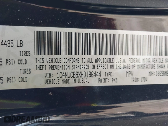 2017 Jeep Compass Sport with VIN 1C4NJCBBXHD186444, listed as a IAAI auction lot 41426740 with 74,185 mi miles and . Bid and sale history available at carsss.com. Image 9.