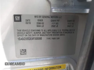 2010 Buick LaCrosse CXL with VIN 1G4GC5EGXAF306996, listed as a IAAI auction lot 42252812 with 224,222 mi miles and . Bid and sale history available at DreamBid. Image 9.