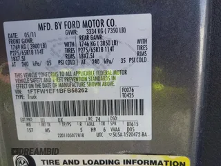 2011 Ford F-150 XL with VIN 1FTFW1EF1BFB58262, listed as a IAAI auction lot 41788963 with 157,328 mi miles. Bid and sale history available at carsss.com. Image 9.