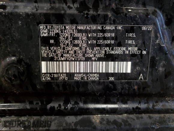 2023 Toyota RAV4 Hybrid XLE with VIN 2T3UWRFV2PW173709, listed as a Copart auction lot 44143205 with 23,050 mi miles and Salvage Title. Bid and sale history available at carsss.com. Image 15.