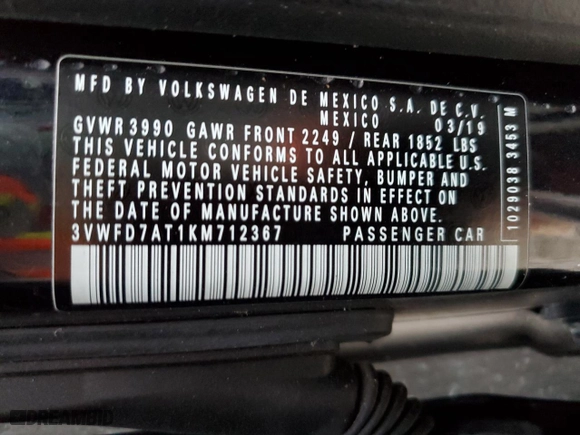 2019 Volkswagen Beetle S with VIN 3VWFD7AT1KM712367, listed as a Copart auction lot 88307645 with 35,470 mi miles and Non Repairable. Bid and sale history available at carsss.com. Image 14.
