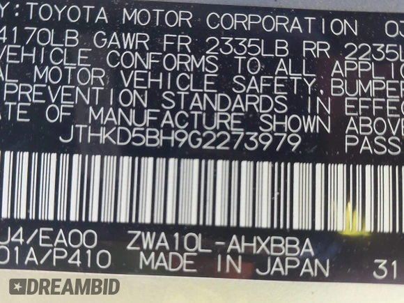 2016 Lexus CT 200h with VIN JTHKD5BH9G2273979, listed as a IAAI auction lot 41292395 with 90,637 mi miles and . Bid and sale history available at DreamBid. Image 9.