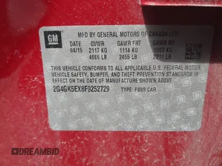 2015 Buick Regal с VIN 2G4GK5EX8F9252729, выставлен на аукционе IAAI как лот 42231824 с пробегом 144 063 миль миль и . История ставок и продаж доступна на DreamBid. Изображение 9.