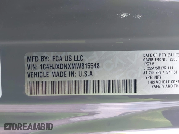 2021 Jeep Wrangler Unlimited Willys с VIN 1C4HJXDNXMW815548, выставлен на аукционе IAAI как лот 42226665 с пробегом 55 457 миль миль и . История ставок и продаж доступна на DreamBid. Изображение 9.