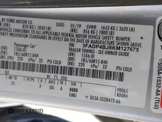 2019 Ford Fiesta SE with VIN 3FADP4BJ8KM127675, listed as a IAAI auction lot 41738931 with 38,573 mi miles. Bid and sale history available at carsss.com. Image 9.