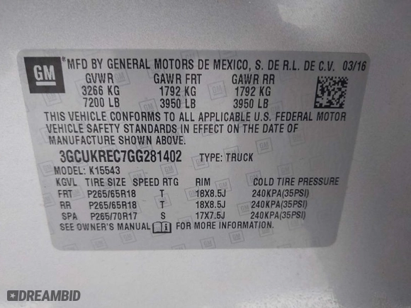 2016 Chevrolet Silverado 1500 LT with VIN 3GCUKREC7GG281402, listed as a IAAI auction lot 41724111 with 1 mi miles. Bid and sale history available at carsss.com. Image 9.
