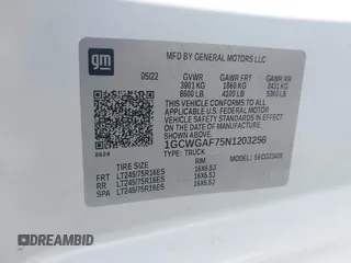 2022 Chevrolet Express Cargo with VIN 1GCWGAF75N1203256, listed as a IAAI auction lot 42294950 with 39,756 mi miles and . Bid and sale history available at DreamBid. Image 9.