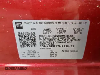 2022 Chevrolet Blazer RS with VIN 3GNKBERS7NS136492, listed as a Copart auction lot 58166205 with Not provided miles and Non repairable. Bid and sale history available at DreamBid. Image 14.