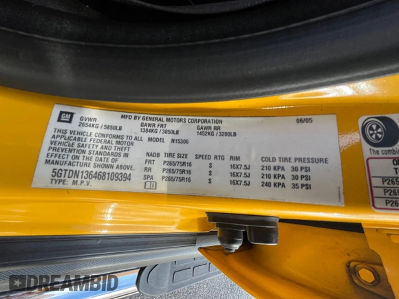 2006 Hummer H3 with VIN 5GTDN136468109394, listed as a Copart auction lot 85154694 with 149,291 mi miles and Clean Title. Bid and sale history available at DreamBid. Image 10.